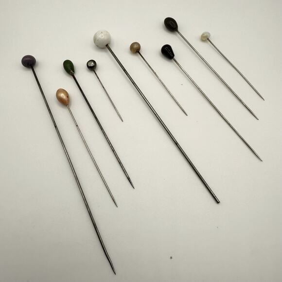 Vintage Stick Pins Lot of Nine Silver Tone 1.5” to 4.5” - Picture 1 of 11